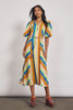 jumbled bohemian traders puff sleeve midi dress rainbow stripe sunrise short sleeve summer dress kaftan bright blue yellow red women fashion australia jumbledonline