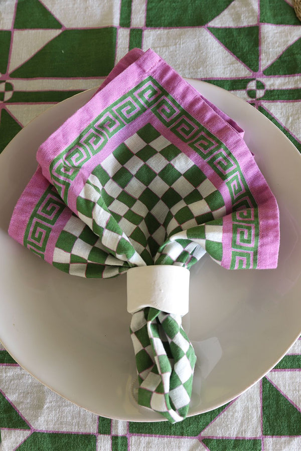 jumbled loco living court napkin set green pink napery table cotton linen pattern print bright fun jumbledonline australia